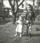 Linda and Joanie ca 1947 backyard of 35 Penfield Ave